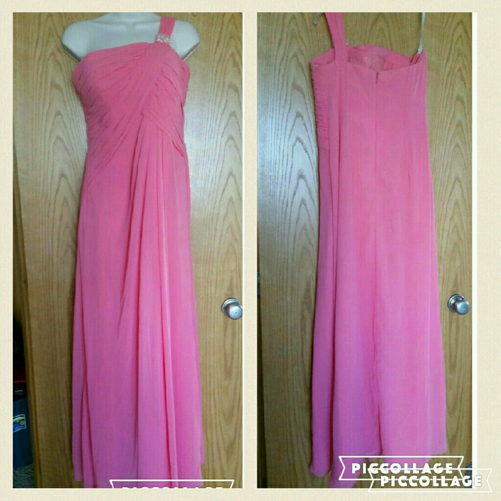 Bill Levkoff Pink One-Shoulder Chiffon Evening Gown
